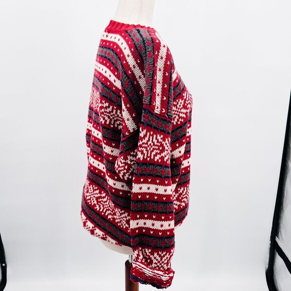 Vintage Eddie Bauer 100% Cotton Red Mix Pattern Sweater - L - Picture 5 of 7